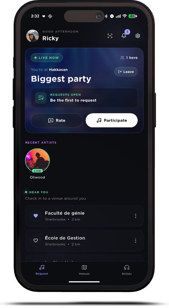 Participant event visit screen in Special Request
